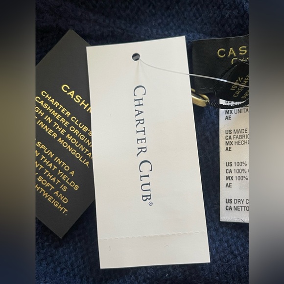 Charter Club Cashmere Cuffed Beanie Hat Women's One Size Navy 100% CASHMERE - Picture 11 of 11